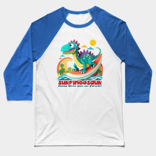 Dinosaur Surfing Funny Baseball T-Shirt